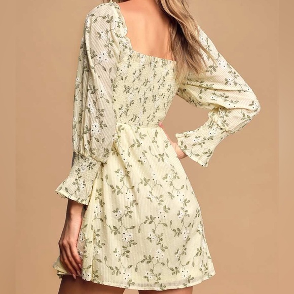 Lulu's “Doting Over You” Light Yellow Floral Print Smocked Mini Dress - Picture 5 of 7